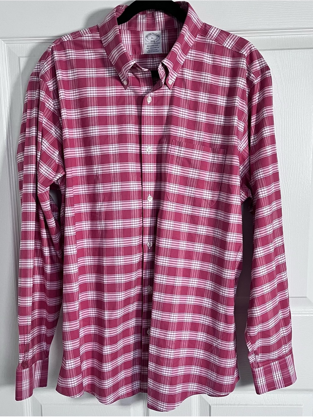 Brooks Brothers Regent Fit Non-Iron Stretch Shirt XL Red White Plaid Tartan